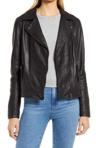 Caslon + Leather Moto Jacket With Removable Hood