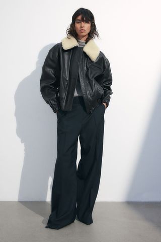 H&M + Detachable-Collar Leather Jacket