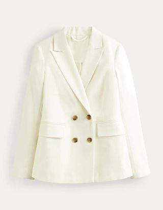 Boden + Double Breasted Twill Blazer in Ivory