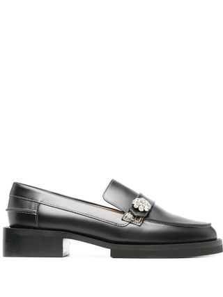 Ganni + Crystal-Button Leather Loafers