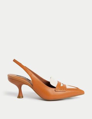 M&S Collection + Leather Kitten Heel Pointed Slingback Shoes
