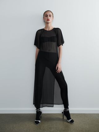 Zara + Cape Sleeve Tulle Dress