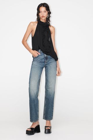 Zara + Z1975 High Rise Long Length Straight Cut Jeans