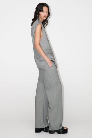 Zara + Flared Linen Blend Pants