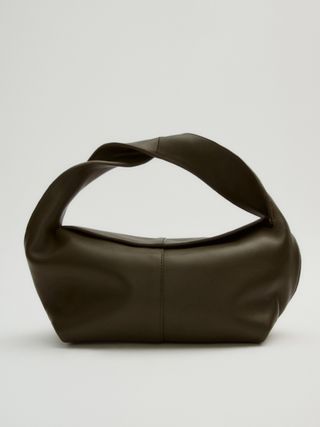 Massimo Dutti + Nappa Leather Croissant Bag in Khaki