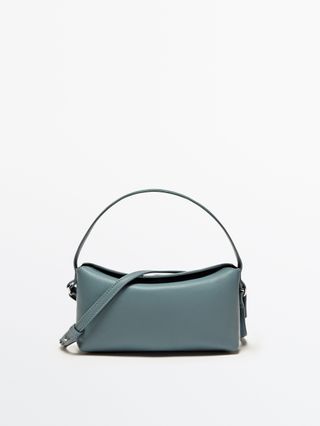 Massimo Dutti + Rectangular Nappa Leather Crossbody Bag in Blue