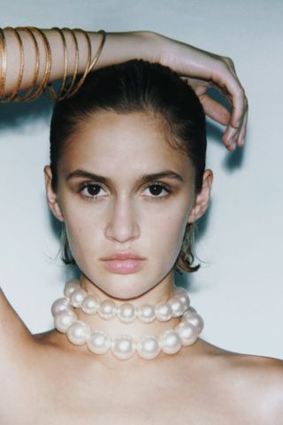 Zara + Faux Pearl Bead Double Necklace