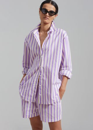 The Frankie Shop + Juno Cotton Shirt in Violet Stripe