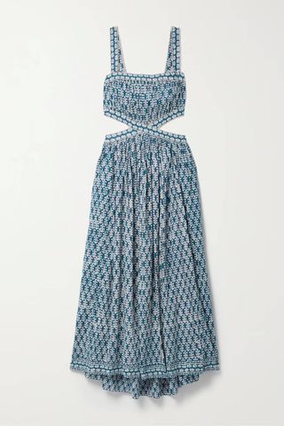 Dôen + Tasha Cutout Floral-Print Organic Cotton-Voile Midi Dress