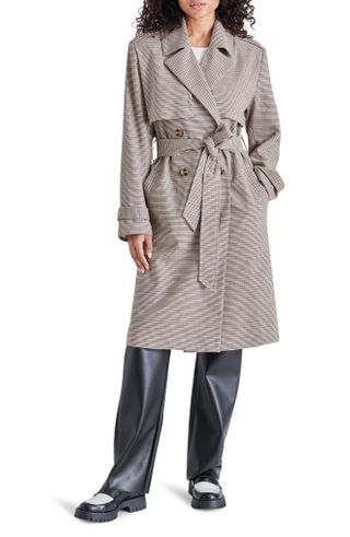 Steve Madden + Belted Houndstooth Check Trench Coat