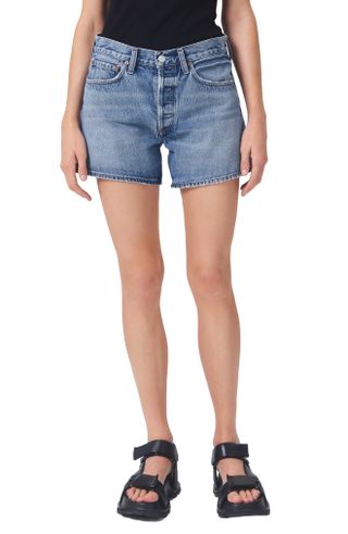 Agolde + Parker Long Relaxed Organic Cotton Denim Shorts in Occurence