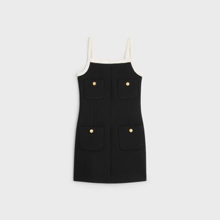 Celine + Embroidered Open-Back Mini Dress In Diagonal Wool