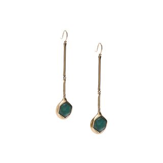 TenThousandThings + 18k Gold & Emerald Linear Drop Earrings