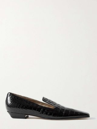 Khaite + Marfa Croc-Effect Patent-Leather Loafers