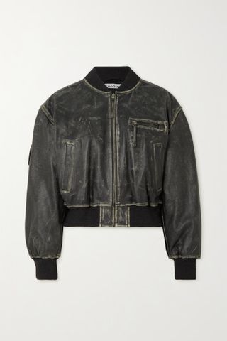 Acne Studios + Distressed Leather Bomber Jacket