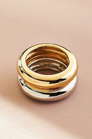 Anthropologie + Stacked Mixed Metal Bubble Rings, Set of 2