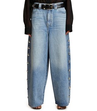 Khaite + Danielle Studded Wide-Leg Jeans