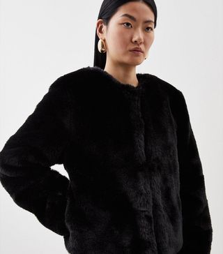 Karen Millen + Faux Fur Collarless Jacket