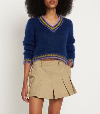 Marni + Mohair Blend V Neck Crop Sweater