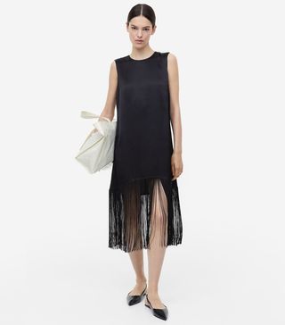 H&M + Fringe-Trimmed Satin Dress