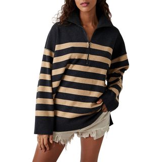 Free People + Coastal Stripe Half-Zip Pullover