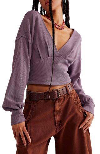 Free People + We the Free All Nighter Long Sleeve Surplice Crop Top