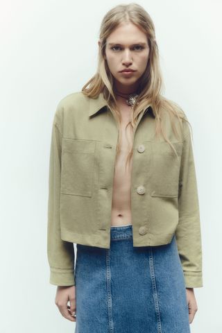 Zara + Linen Blend Short Jacket