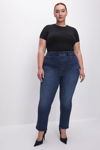 Good American + Power Stretch Pull-On Straight Jeans
