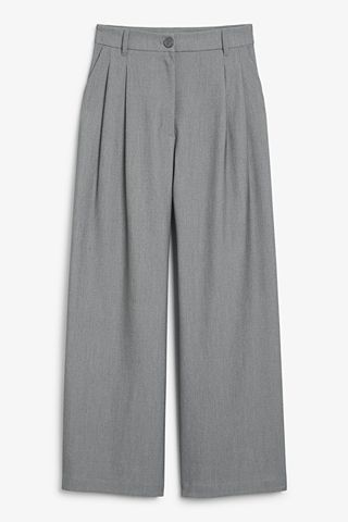 Monki + High Waist Wide Leg Trousers in Grey