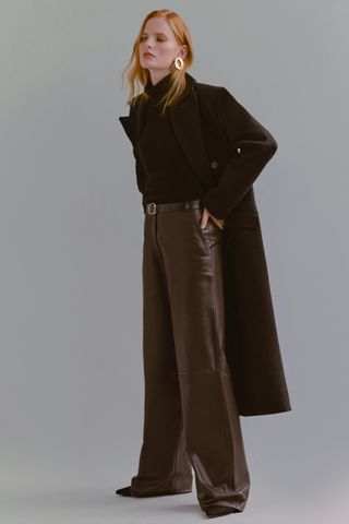 Karen Millen + Leather Clean Wide Leg Trousers