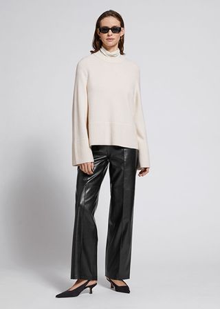 & Other Stories + Leather Wide-Leg Pleated Trousers
