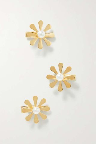 Lelet NY + Coming Up Daisies Set of Three Gold-Plated Faux Pearl Hair Clips
