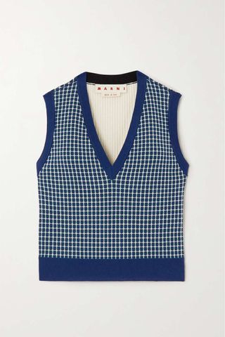 Marni + Paneled Checked Wool-Blend Jacquard and Ribbed-Knit Sweater