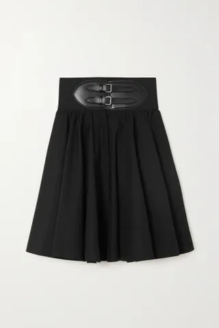 Alaïa + Archetypes Belted Leather-Trimmed Cotton-Poplin Skirt