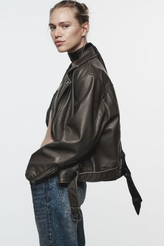 Zara + Faux Leather Biker Jacket