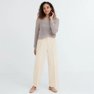 Uniqlo + Pleated Wide Leg Trousers in Natural
