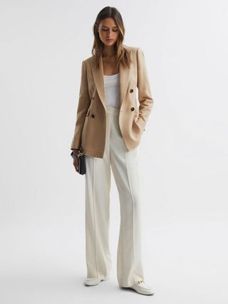 Reiss + Light Camel Larsson Double Breasted Twill Blazer