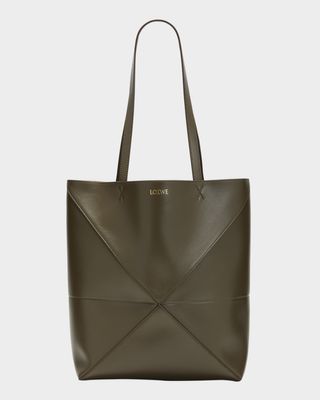 Loewe + Puzzle Leather Tote Bag in Dark Khaki Green