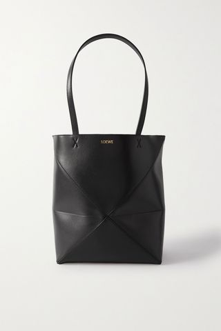 Loewe + Puzzle Fold Convertible Medium Leather Tote in Black
