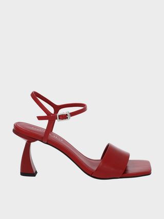 Charles & Keith + Red Open Toe Curved Heel Sandals