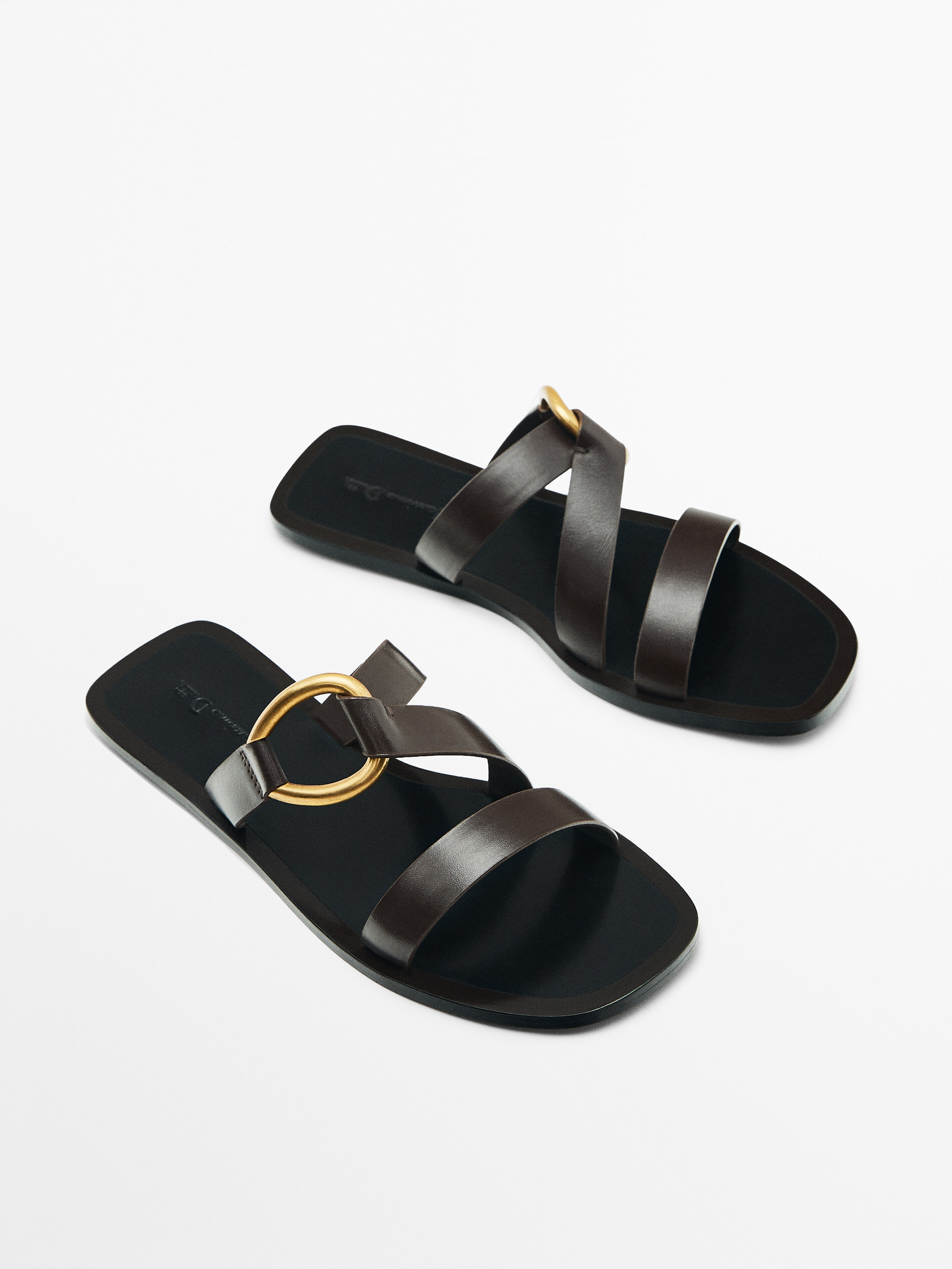 Massimo Dutti + Flat Slider Sandals With Metal Ring
