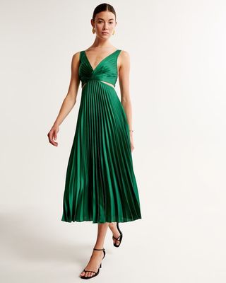 Abercrombie & Fitch + Satin Pleated Cutout Maxi Dress