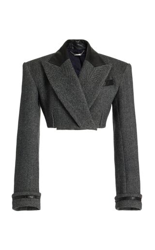 Simkhai + Clare Leather-Trimmed Cropped Blazer Jacket