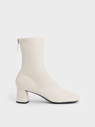 Charles & Keith + Round-Toe Zip-Up Ankle Boots in Chalk