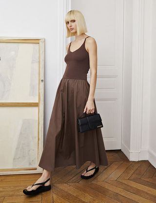 Pixie Market + Bea Combination Maxi Dress in Brown