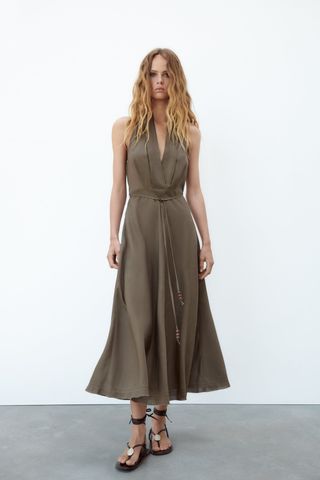 Zara + Linen-Blend Halter Dress
