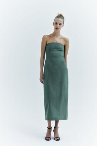 Zara + Strapless Linen Blend Dress