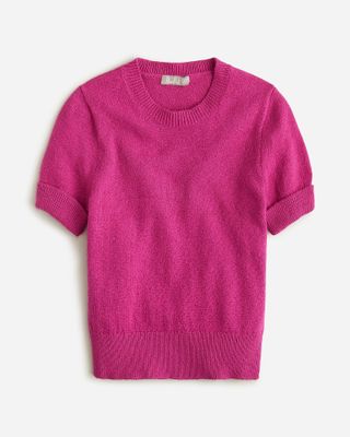 J.Crew + Cuff-Sleeve Cropped Crewneck Sweater in Textured Bouclé