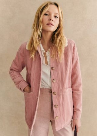 Sézane + Will Jacket in Pink with Wool Collar