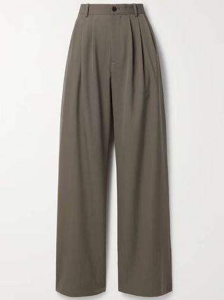 The Row + Rufos Pleated Twill Wide-Leg Pants in Taupe